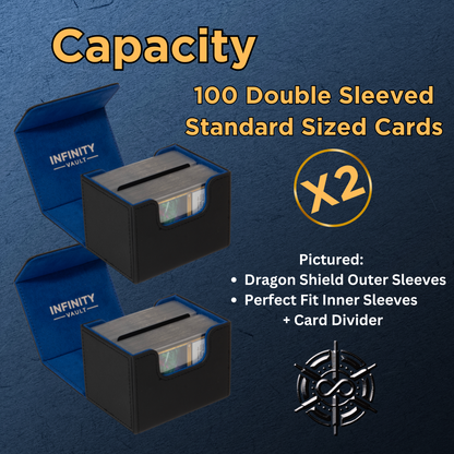 Two 100 Card Deck Boxes with Dice Bag - MTG Deck Box Commander Friendly - Protect 200+ Double Sleeved Cards (Blue Interior)